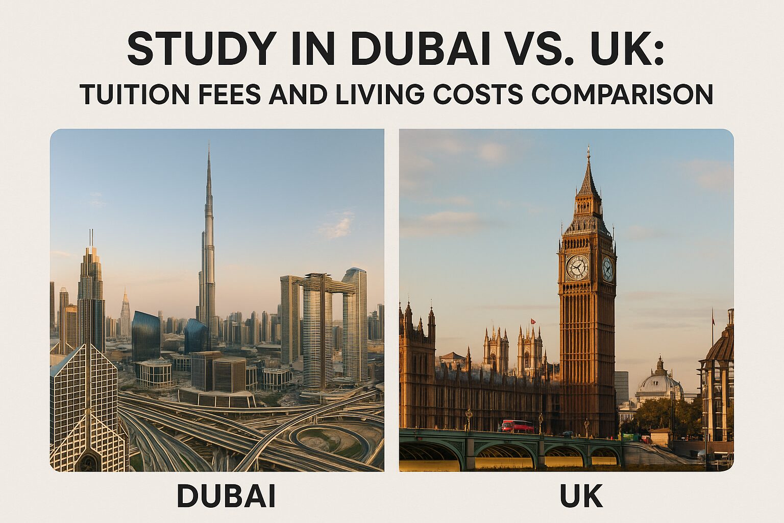 Study in Dubai vs. UK - Tution Fees and living cost comparison