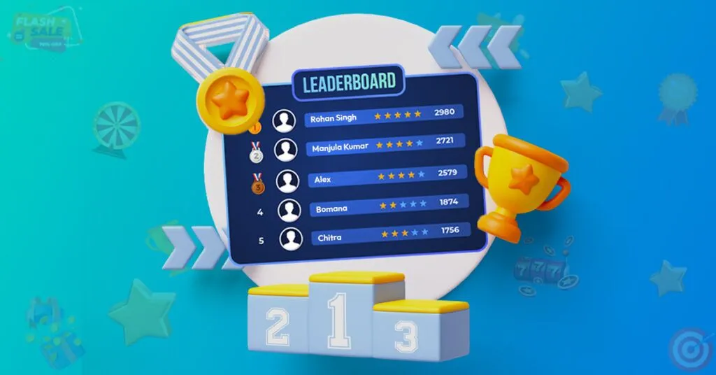 A leaderboard showing names with medal and trophy